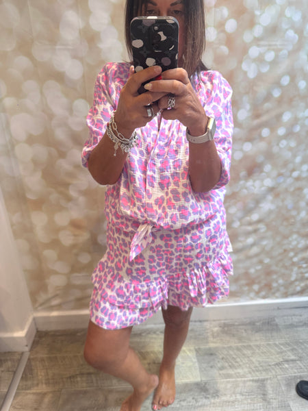 2 Piece Leopard Neon  Skort /Shirt  Set