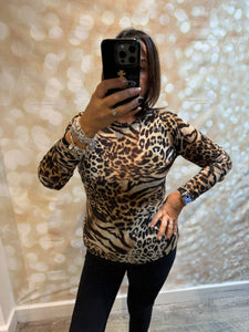 Leopard Glitter Sheer Layering Top