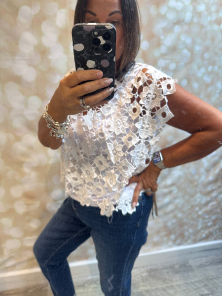 Floral Cut Out Boxy Top