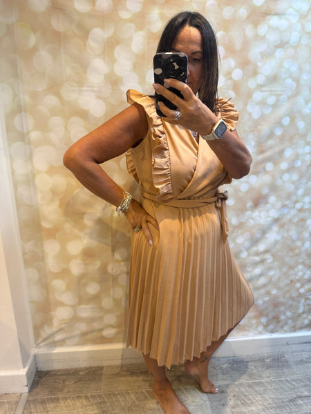 Wrap Over Pleated Dress