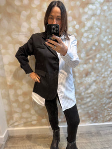 Pinstripe half and half shirt / blazer