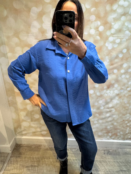 Crinkle Blouse with Diamanté buttons