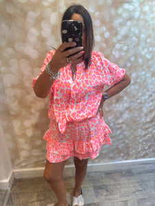 2 Piece Leopard Neon  Skort /Shirt  Set