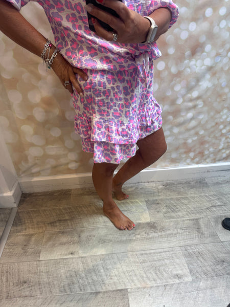 2 Piece Leopard Neon  Skort /Shirt  Set