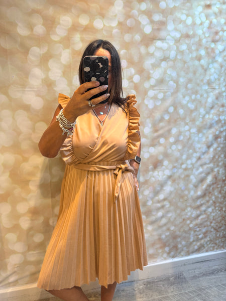 Wrap Over Pleated Dress