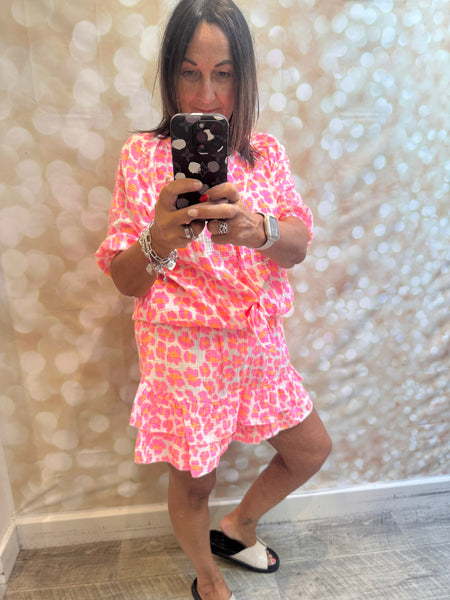 2 Piece Leopard Neon  Skort /Shirt  Set
