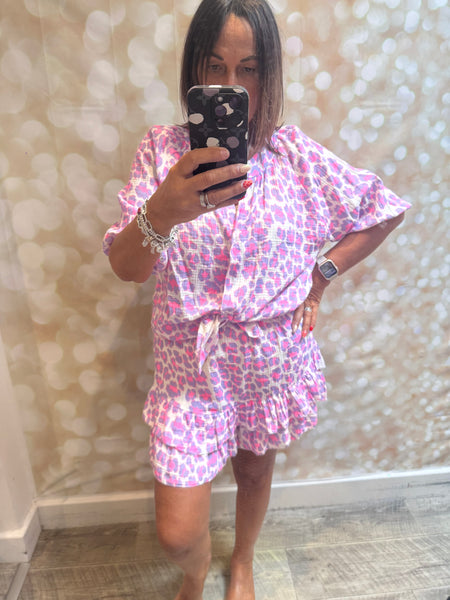 2 Piece Leopard Neon  Skort /Shirt  Set