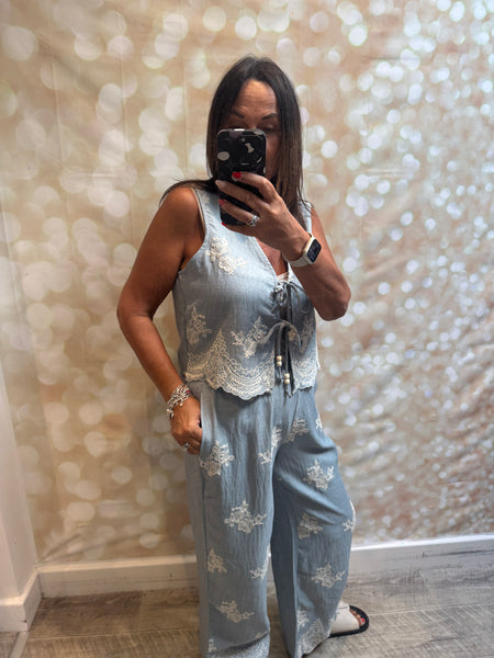 2 Piece Embroidered Palazzo Trouser / Waistcoat set