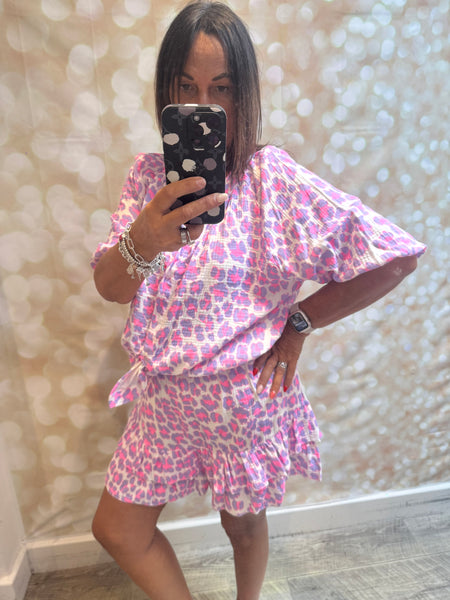2 Piece Leopard Neon  Skort /Shirt  Set