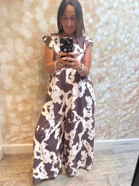 Cow Print Palazzo Jumpsuit