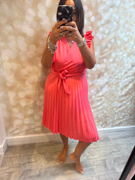 Wrap Over Pleated Dress