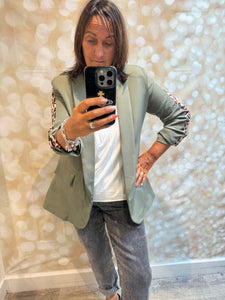 Rouched Sleeve Blazer with leopard stripe