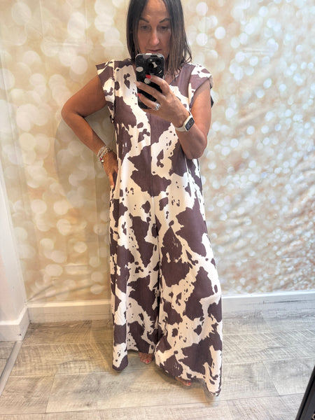 Cow Print Palazzo Jumpsuit
