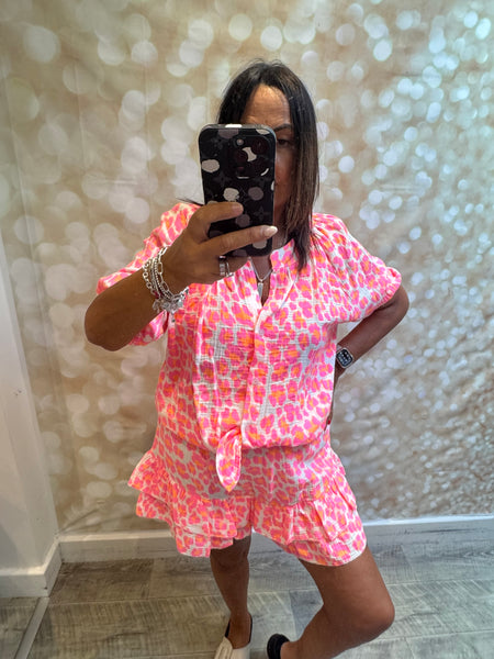 2 Piece Leopard Neon  Skort /Shirt  Set