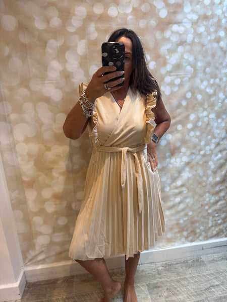 Wrap Over Pleated Dress