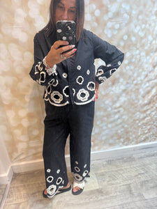 2 Piece Cut Out Embroidered Palazzo Trouser / Shirt set
