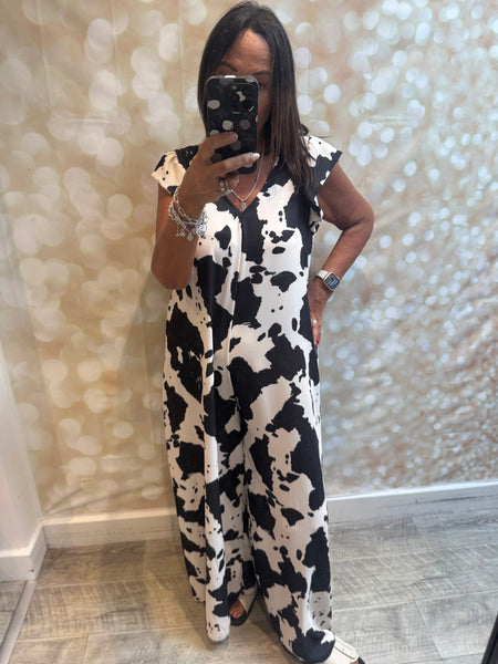 Cow Print Palazzo Jumpsuit