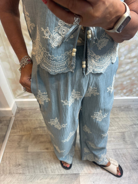 2 Piece Embroidered Palazzo Trouser / Waistcoat set