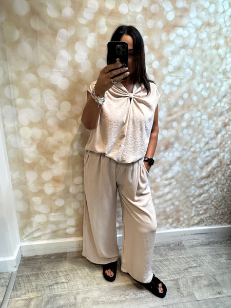 2 Piece Crinkle Palazzo Trouser / Twist Tunic set