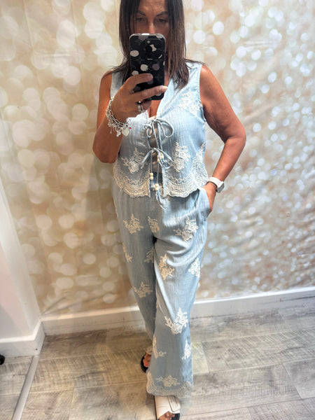 2 Piece Embroidered Palazzo Trouser / Waistcoat set