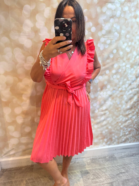 Wrap Over Pleated Dress