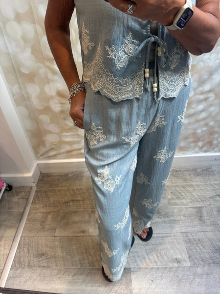 2 Piece Embroidered Palazzo Trouser / Waistcoat set