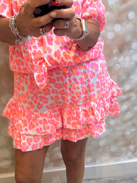 2 Piece Leopard Neon  Skort /Shirt  Set