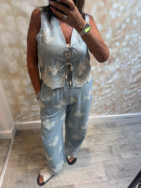 2 Piece Embroidered Palazzo Trouser / Waistcoat set