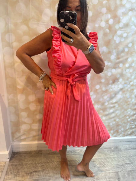 Wrap Over Pleated Dress