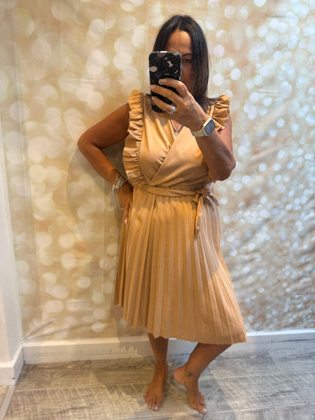Wrap Over Pleated Dress