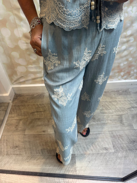 2 Piece Embroidered Palazzo Trouser / Waistcoat set